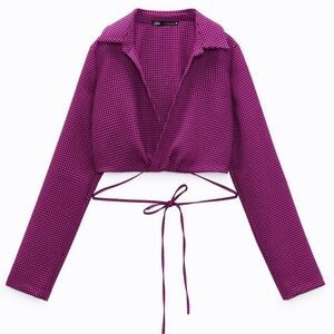 Houndstooth Polo Long Sleeve Top